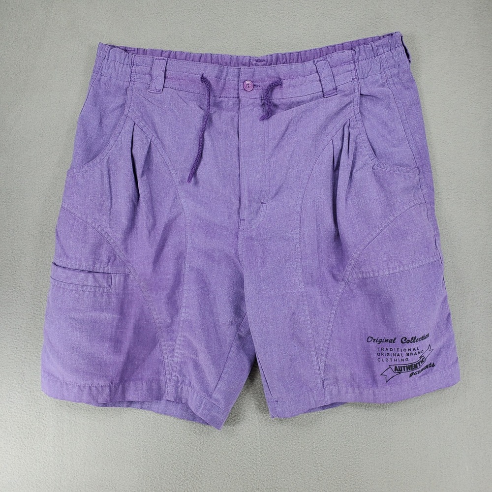 Gitano Shorts Mens XL Purple Pleated Elastic Waist Graphic Vintage 90s Retro